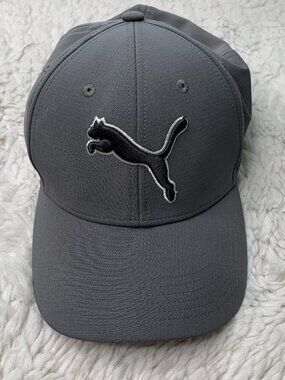 Puma Fitted Hat L/XL Gray Cat Logo Golf Training Stretch Cap